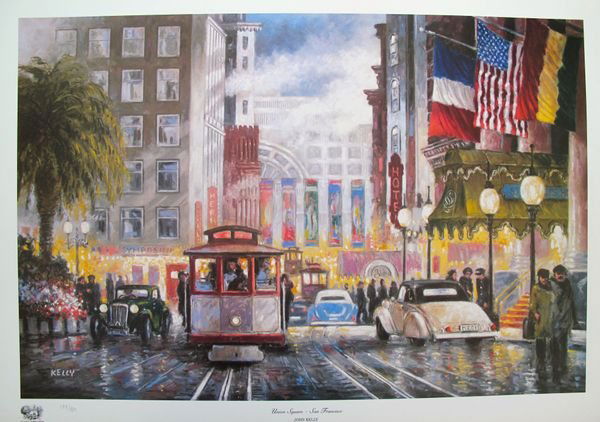 JOHN KELLY UNION SQUARE - SAN FRANCISCO LIMITED E: Hand Signed Lithograph By John Kelly Titled "union Square- San Francisco". Beautifully Detailed Colors On Thick Arches Paper. Paper Measures: 21" X 30". Image Measures: 19" X 27" Hand Signed And Numbe