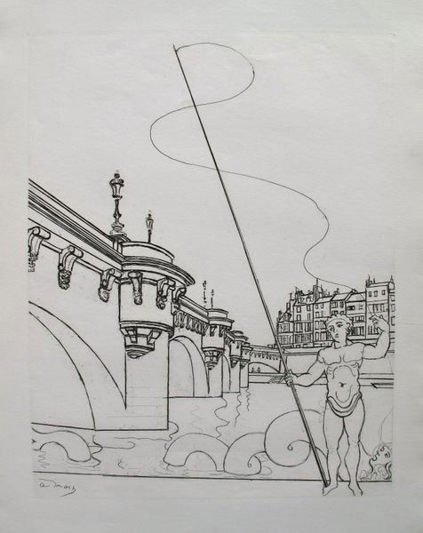 Andre Derain LE PONT NEUF Restrike Etching: Andre Derain Restrike Etching Titled "Le Pont Neuf". Made On Thin Handmade Laid Paper; Signed Signature In The Plate, Lower Left. Image Measures 13" X 10¼" On 17½ X 12½" Paper. In Excellent Conditi