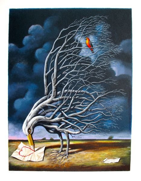 RAFAL OLBINSKI LETTER FROM A SHY LOVER HAND SIGNED LIMI: 250. Comes With A Certificate Of Authenticity. Comes Unframed. In Mint Condition! Rafal Olbinski Was Born In The City Of Kielce In Poland. He Graduated From The Architectural Department Of Warsaw Poli