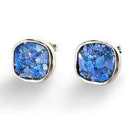 Cushion Cut Roman Glass Earrings: Cushion Cut Roman Glass Earrings---Metal: Sterling Silver-Sizes-Shape:Cushion-