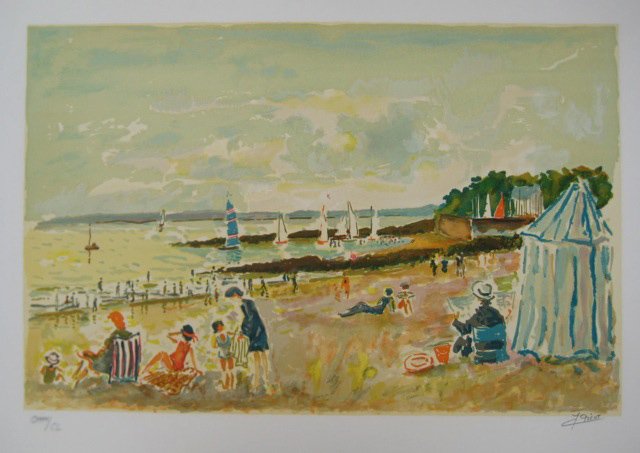 JEAN-CLAUDE PICOT PLAGE EN BRETAGNE HAND SIGNED LIMITED: Jean-Claude Picot Lithograph Titled "Plage En Bretagne". This Piece Was Hand Signed By Picot In 1980 And Pencil Numbered From An Edition Of Cl Or 150. Paper Measures 30" X 21". Image Measures 23" X 15