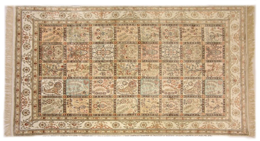 SILK RUG - ONE OF A KIND - 100% PURE VIRGIN SILK: 100% pure virgin silk rug with 240-400 knots per sq/inch (40sq ft) 8ftl x 5ft w