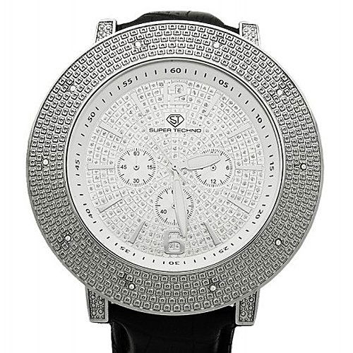 SUPER TECHNO WATCH: Super Techno By Joe Rodeo Mens Genuine Diamond Watch Manufactured By Joe Rodeo Features 0.10 Carats Of Genuine Diamonds Set On The Bezel, A Polished Silver Tone Stainless Steel Case. The Face Width Is