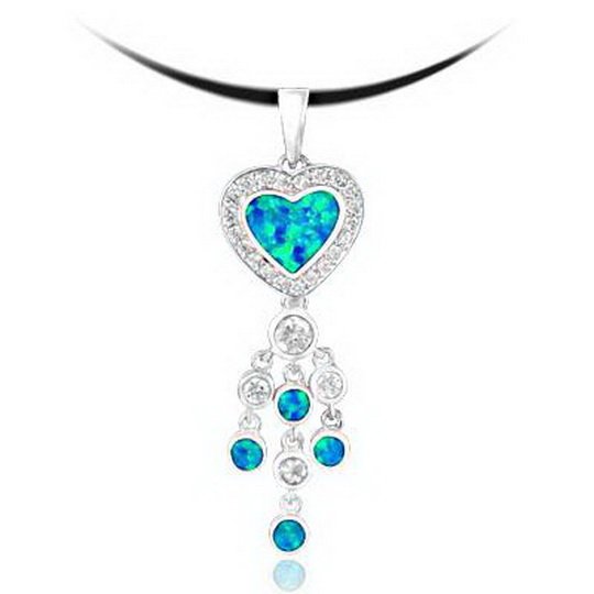 HEART & DANGLES STERLING SILVER PENDANT WITH AQUA OPALI: Heart & Dangles Sterling Silver Pendant With Aqua Opalite