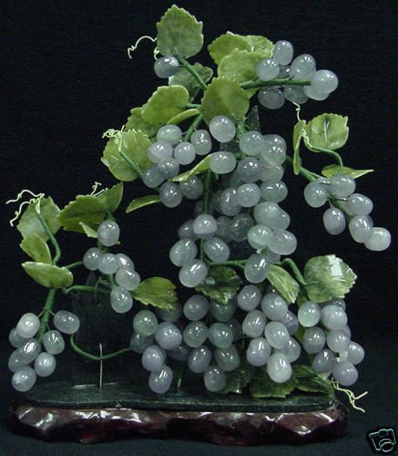 REAL LAVENDER JADE GRAPE VINE: Real Lavender Jade Grape Vine Height: 16", Width: 12", Deep: 6" This Beautiful Work Is Made Of Purple Jade, Taiwan Jade And Rosewood. Bunches Of Grapes, Made Of Purple Jade, Are Hanging On The Tree, L