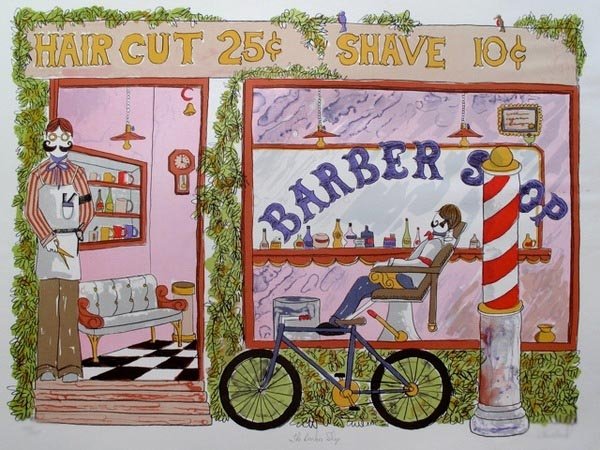 TOM WOOD BARBER SHOP HAND SIGNED LIMITED ED. LITHOGRAPH: Limited Edition Hand Signed Lithograph By Tom Wood Titled "Barber Shop". Medium: Lithograph On Thick Arches Paper [Hand Signed And Numbered By The Artist]. This Piece Is Numbered From A Limited Editio
