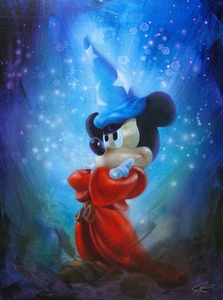 JOHN ROWE MICKEY MOUSE "THE SPELL" LIMITED ED. HAND: John Rowe Mickey Mouse "the Spell" Limited Ed. Hand Signed Giclee On CanvasYou Will Be Bidding On A Hand Signed Original Giclee By John Rowe On Canvas Titled “the Spell”. Features Sorcerer Mickey 