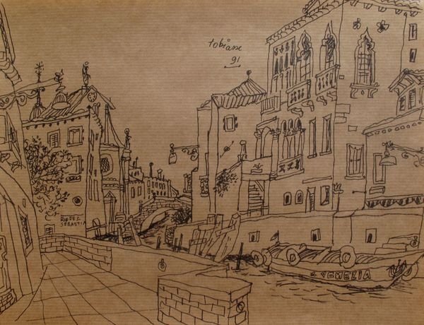 THEO TOBIASSE "RIO DE SAN SEBASTIAN" FROM VENISE SUITE: This Is A Lithograph Titled "Rio De San Sebastian" By Theo Tobiasse. This Piece Is Signed In The Plate. Measures 9.5" X 12". Published In 1991 From The Venise Vii Suite. Come Unframed. In Nice Conditi