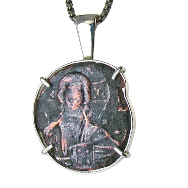 CHRIST IMAGE ON 1,000 YEAR OLD COIN: Christ Image On 1,000 Year Old Coin- - -Border Metal: Sterling Silver-Metal: Sterling Silver Frame-Sizes-Measures: 1.5" Tall X 1" Wide