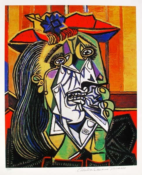 #24 WEEPING WOMAN WITH RED HAT PICASSO ESTATE SIGNED: Pablo Picasso Giclee Titled "Weeping Woman With Red Hat". This Piece Is Pencil Signed On The Lower Right As 'Collection Domaine Picasso' And Has An Embossed Seal Stamped By The Picasso Estate. Pencil 