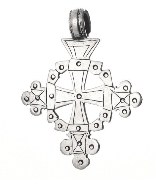 ORNATE COPTIC CROSS: Ornate Coptic Cross- - -Metal: Coin Silver-Sizes-Measures: 2.25" Tall X 1.75" Wide-