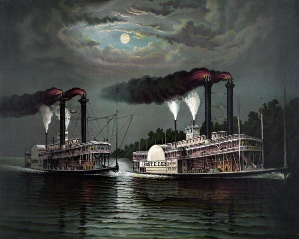 DONALDSON - RACE OF THE STEAMERS ROBERT. E. LEE AND: DONALDSON - RACE OF THE STEAMERS ROBERT. E. LEE AND NATCHEZ ON THE MISSISSIPPI - Giclée on Canvas 36 x 28 3/4 in.