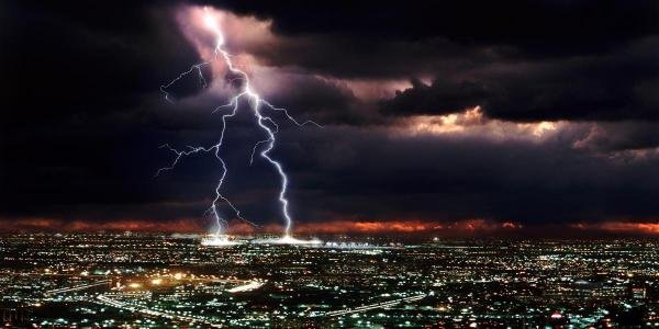 ROB MATHESON - LIGHTNING OVER THE CITY - Giclée on: ROB MATHESON - LIGHTNING OVER THE CITY - Giclée on Canvas 60 x 30 in.
