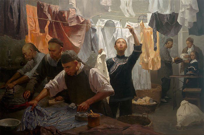 MIAN SITU - CHINESE FAMILY LAUNDRY, 1880 - HAND SIGNED: Mian Situ - Chinese Family Laundry, 1880 - Hand Signed Canvas Edition Image Size: 38"W X 25"H. Edition Size:25