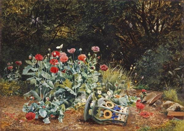 DAVID BATES - SUMMER FLOWERS IN A QUIET CORNER OF A: David Bates - Summer Flowers In A Quiet Corner Of A Garden - Giclée On Canvas - 30 X 21 3/8 In. - A Giclée Print Is The Highest Quality Print Available Today. Because There Is No Visible Dot Screen