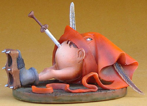 FAT BELLY WITH DAGGER BY HIERONYMUS BOSCH: Fat Belly With Dagger By Hieronymus Bosch - Size: 4 In. X 3.5 In. X 2.75 In. Item Type: Statue Material: Resin With Hand-painted Color Details Weight (lbs): 0.6 Lbs - - On The Right Panel Of The Tript