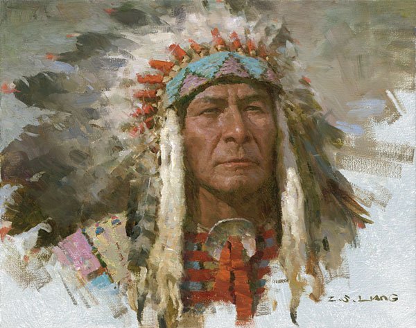 HAND SIGNED - Z.S. LIANG - LEADER OF THE TRIBE: Leader Of The Tribe - By Z.s. Liang - Hand Signed - Canvas - Edition Image Size: 13"w X 10"h. Edition Size:75