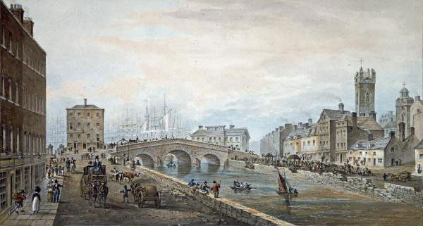 SAMUEL FREDERICK BROCAS - LIMERICK: CHARLOTTE QUAY: Samuel Frederick Brocas - Limerick: Charlotte Quay And George's Quay - Giclée On Canvas 36 X 19 1/4 In. - A Giclée Print Is The Highest Quality Print Available Today. Because There Is No Visible Dot