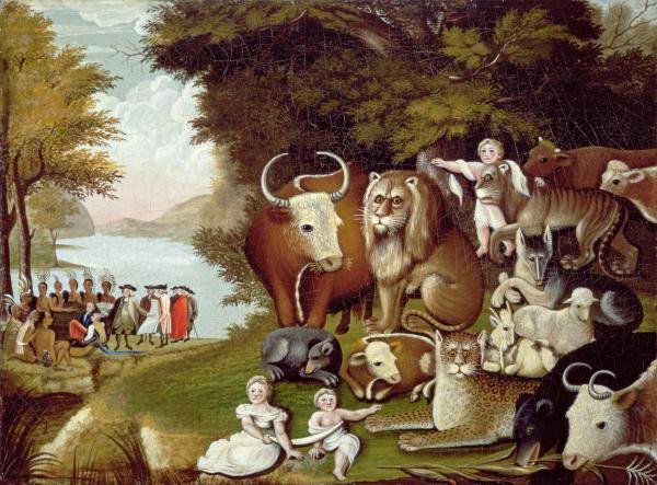 EDWARD HICKS - THE PEACEABLE KINGDOM (II) - Giclée on: EDWARD HICKS - THE PEACEABLE KINGDOM (II) - Giclée on Canvas 36 x 26 5/8 in. - A Giclée Print Is The Highest Quality Print Available Today. Because There Is No Visible Dot Screen Pattern, The Result