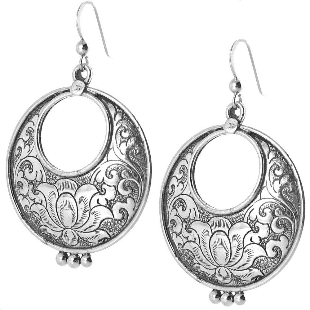 OPEN LOTUS STERLING SILVER EARRINGS: Open Lotus Sterling Silver Earrings--- 1.25"- Sterling Silver-diamond -sizes