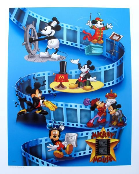 DISNEY MICKEY MOUSE LIMITED ED. LITHOGRAPH WITH: This Is A Limited Edition Lithograph With Original 35mm Film Cels Produced By Disney Titled "Mickey Through The Years".the Film Cells Have Been Hand Cut From The Master Print Taken From The Original I