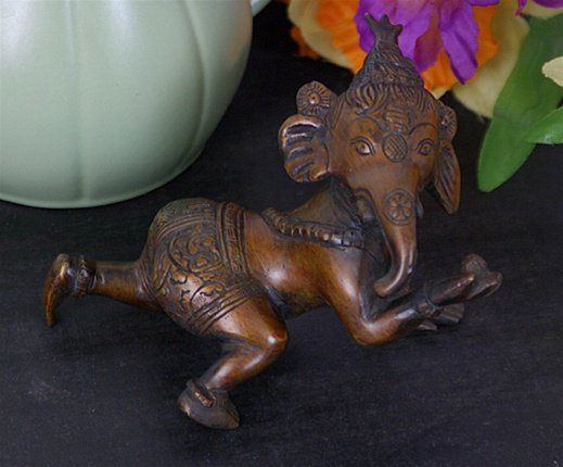 CRAWLING BABY GANESH HINDU BRONZE STATUE: Crawling Baby Ganesh Hindu Bronze Statue - Size: 5"l X 3"h X 3"d Item Type: Hindu Statue Material: Bronze Weight (lbs): 1.4 Lbs - - Ganesh, Also Called Ganapati, The Elephant Headed God Of Wisdom And 