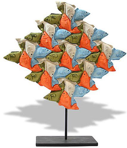 FISH TESSELLATION BY ESCHER: Fish Tessellation By Escher - Size: 7.5 In. X 7 In. X 2 In. Item Type: Statue Material: Resin With Hand-painted Color Details Weight (lbs): 0.6 Lbs - - M.c. Escher (1898-1972) Escher Was A 20th Centur