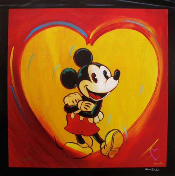 SIMON BULL DISNEY MICKEY MOUSE "I HEART MICKEY MOUSE": You Will Be Bidding On A Hand Signed Original Giclee On Canvas Of Mickey Mouse By Simon Bull Titled "I Heart Mickey".this Piece Is Marked As A Gallery Proof. Canvas Size: 24" X 24". This Giclee Was Ha