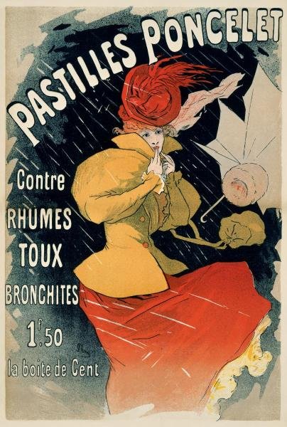 JULES CHERET -PASTILLES PONCELET - GICLÉE ON CANVAS: Jules Cheret -pastilles Poncelet - Giclée On Canvas -29 5/8 X 44 In. - A Giclée Print Is The Highest Quality Print Available Today. Because There Is No Visible Dot Screen Pattern, The Resulting Imag