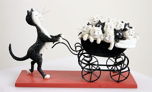 THE PROUD MOM WITH KITTENS IN A STROLLER BY DUBOUT: The Proud Mom With Kittens In A Stroller By Dubout - Size: 4.75"h X 8"w X 2.75"d Item Type: Statue Material: Resin Weight (lbs): 0.9 Drop - Les Chats De Dubout (the Cats By Dubout) When The Renowned F
