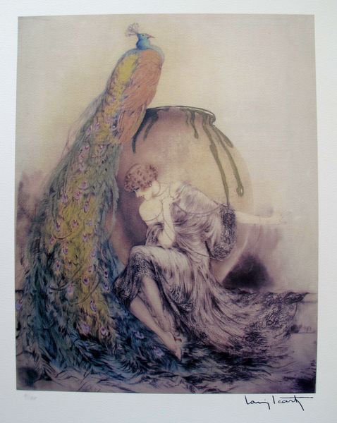 LOUIS ICART PEACOCK LIMITED ED. GICLEE: Louis Icart Giclee Titled "Peacock" . This Subject Is Plate Signed On The Lower Right. Publisher: Paris Editions. Pencil Numbered From An Edition Of 175. Paper Measures 24" X 18". Image Size Of 17½" 