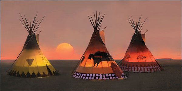 HAND SIGNED - R. TOM GILLEON - INDIAN SUNSET II: Indian Sunset Ii - By R. Tom Gilleon - Hand Signed - Limited Edition Canvas - Image Size: 34"w X 17"h. Edition Size:55