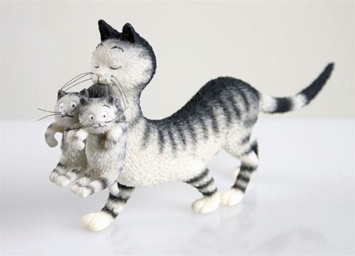 MOM AND HER BABY KITTENS BY DUBOUT: Mom And Her Baby Kittens By Dubout - Size: 3.75"h X 1.75"h X 7"d Item Type: Humorous Statue Material: Resin With Hand-painted Color Details Weight (lbs): 0.6 - - Les Chats De Dubout (the Cats By Dubou