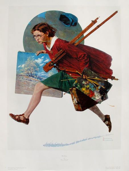 NORMAN ROCKWELL WET PAINT ORIGINAL 1982 COLLOTYPE: Collotype Lithograph By Famed America Artist Norman Rockwell Titled "Wet Paint". This Norman Rockwell Work Of Art Was Originally An Oil Painting Done For The Saturday Evening Post In 1930. This Subjec