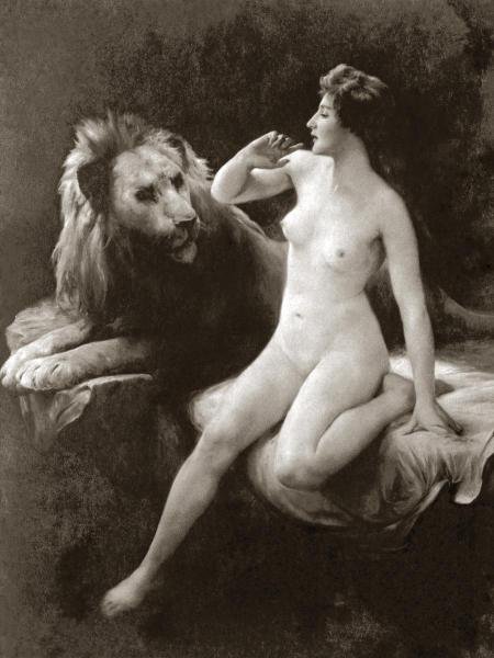 VINTAGE NUDES -NUDE WITH A LION - GICLÉE ON CANVAS: Vintage Nudes -nude With A Lion - Giclée On Canvas -33 X 44 In. - A Giclée Print Is The Highest Quality Print Available Today. Because There Is No Visible Dot Screen Pattern, The Resulting Image Has