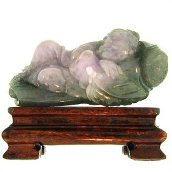 NATURAL LAVENDER JADE STATUARY-GRADE A JADE: Metal: N/A Karat: N/A Stone Size: 88x36x Details: Carved Wise Man Sleeping - "Guaranteed 100% Grade A Jade"