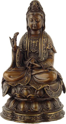 SEATED KUAN-YIN, BRONZE STATUE, 6.5"H: Seated Kuan-yin, Bronze Statue, 6.5"h - Size: 6.5"h (17cm) Item Type: Statue Material: Bronze Weight (lbs): 3 Lbs - - Kuan Yin, Originally Known As Avalokiteswara (the Lord Who Regards), Is A Highly R