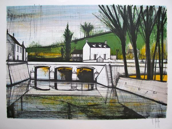 V. BEFFA CANAL HAND SIGNED LIMITED ED. LITHOGRAPH -: Stone Lithograph Titled "Canal". This Piece Was Hand Signed In By V. Beffa In 1975. V. Beffa Was A French Artist Known To Produce Works In The Style Of Bernard Buffet. This Piece Is Numbered From An E