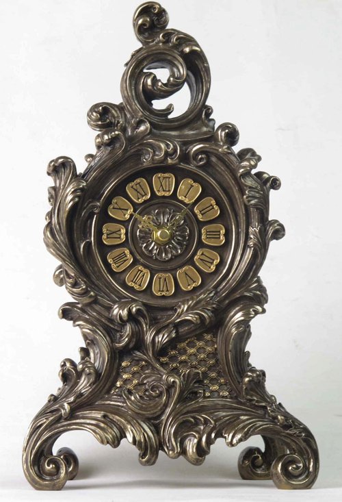 BAROQUE FLORAL MANTEL CLOCK - BRONZE: Baroque Floral Mantel Clock - Material - Bronze - Size - 12 3/4