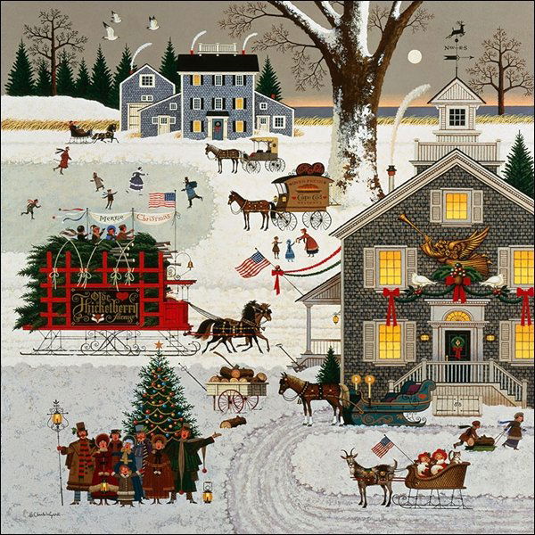 HAND SIGNED - CHARLES WYSOCKI - CAPE COD CHRISTMAS: Cape Cod Christmas - By Charles Wysocki - Hand Signed Image Size: 20"w X 20"h. Edition Size:200