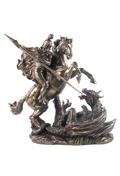 ST. GEORGE ON HORSE SLAYING DRAGON - BRONZE: St. George On Horse Slaying Dragon - Material - Cold Cast Bronze - Size - 9 1/8
