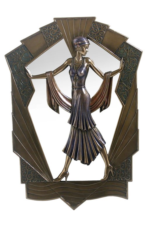 ART DECO LADY MIRROR - BRONZE: Art Deco Lady Mirror - Material - Cold Cast Bronze - Size - 14 3/8