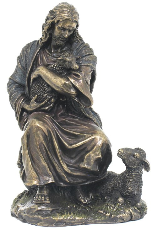 JESUS HOLDING A LAMB - BRONZE: Jesus Holding A Lamb - Material - Cold Cast Bronze - Size - 8 7/8