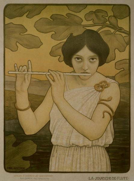 PAUL BERTHON -LA JOYEUSE DE FLUTE - GICLÉE ON CANVAS: Paul Berthon -la Joyeuse De Flute - Giclée On Canvas -29 3/4 X 40 In. - A Giclée Print Is The Highest Quality Print Available Today. Because There Is No Visible Dot Screen Pattern, The Resulting Ima