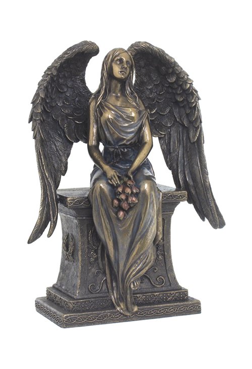 ANGEL WITH ROSES SITTING ON THE TOMBSTONE - BRONZE: Angel With Roses Sitting On The Tombstone - Material - Cold Cast Bronze - Size - 10 5/8