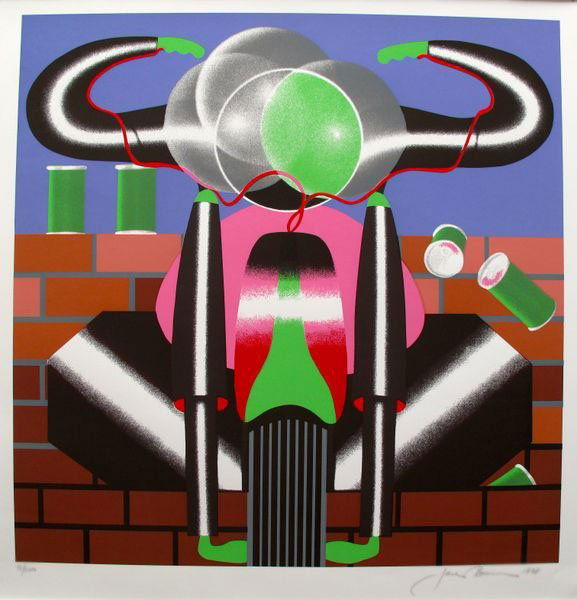JACK BRUSCA "RIDE" 1978 MOTORCYCLE HAND SIGNED LIMITED: You Will Be Bidding On A Hand Signed Serigraph By Jack Brusca Titled "Ride". Published In 1978, Copyrighted By Kay Anderson. Beautiful Art Piece On Bfk Rives Paper. Paper Measures: 26" X 27". Image Me