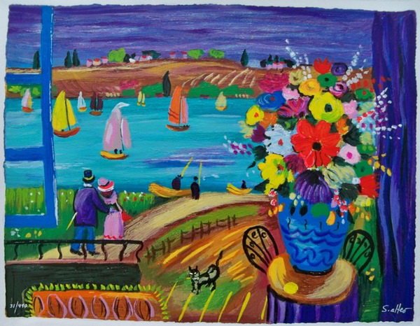 SHLOMO ALTER LAKESIDE FESTIVITIES HAND SIGNED LIMITED: Shlomo Alter Hand Signed Serigraph Titled "Lakeside Festivities". Beautiful Art Piece On Extra Thick Arches Paper. Measures: 17" X 13". Hand Signed And Numbered By The Artist. This Piece Is Numbered F