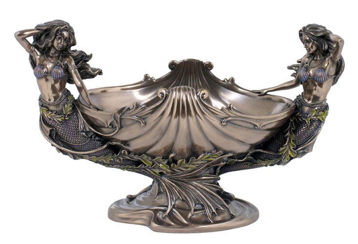 TWIN MERMAIDS AND SHELL TRAY - BRONZE: Twin Mermaids And Shell Tray - Material - Cold Cast Bronze - Size - 14