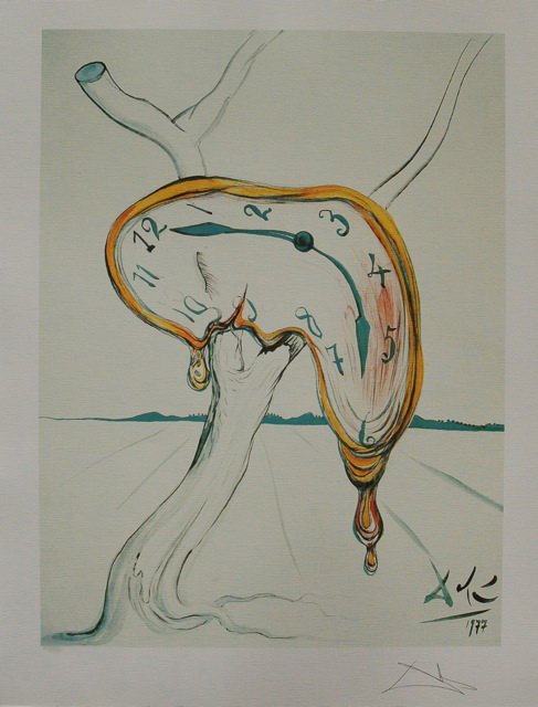SALVADOR DALI MELTING CLOCK LIMITED ED. LITHOGRAPH: Salvador Dali Lithograph Titled "Melting Clock". Made On Archival Quality Paper, Facsimile Pencil Signed, Numbered From An Edition Of 500. Measures 17" X 22" On 20" X 26" Paper. In Excellent Condition