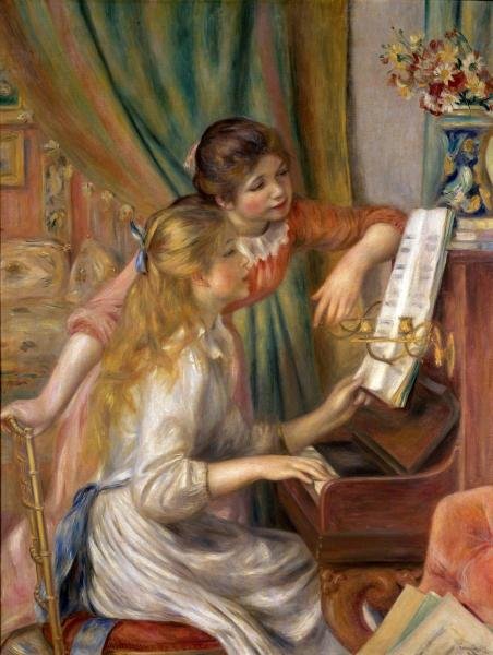 PIERRE-AUGUSTE RENOIR -TWO YOUNG GIRLS AT THE PIANO -: Pierre-auguste Renoir -two Young Girls At The Piano - Giclée On Canvas -30 1/8 X 40 In. - A Giclée Print Is The Highest Quality Print Available Today. Because There Is No Visible Dot Screen Pattern,